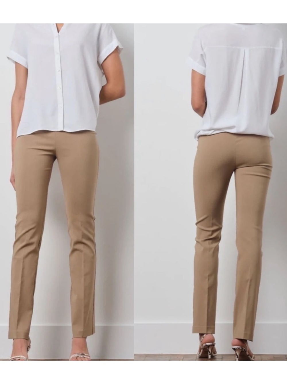 Avenue Montaigne tan slim pull on pants Made in the USA